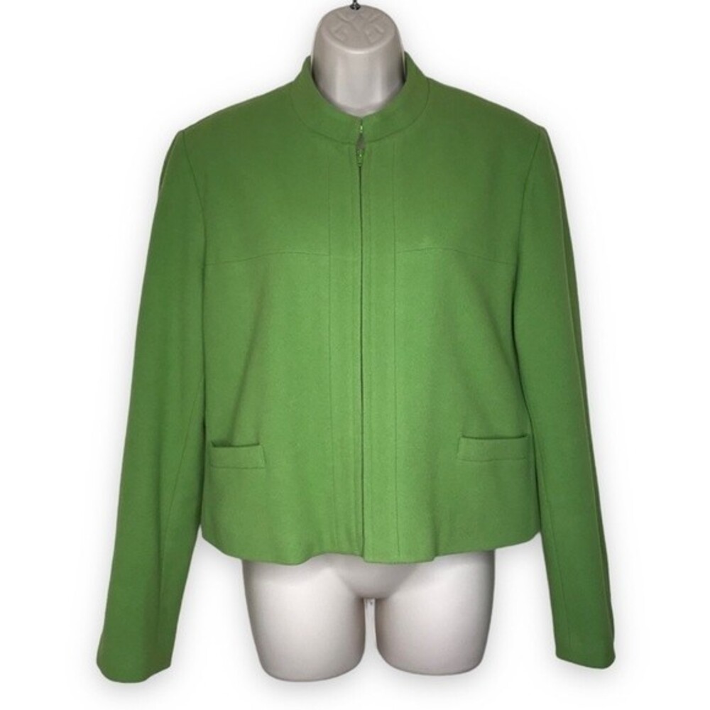 Harve Benard Wool Cashmere Blend Zip Front Short Green Jacket Womens Size 14